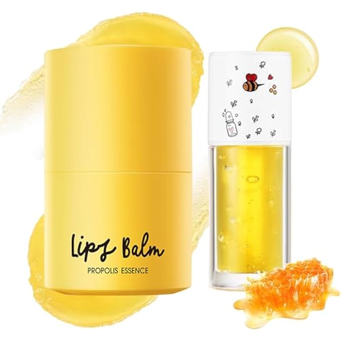 PPPanYiDi 2PCS HONEY LIP BALM AND LIP OIL SET, HYDRATING OVERNIGHT PROPOLIS LIP CARE SLEEPING MASK, MOISTURIZING LIP GLOW OIL LONG-LASTING PLUMPING BEE LIP BALM GLOSS STAIN GIFTS SET FOR WOMEN - Image 1